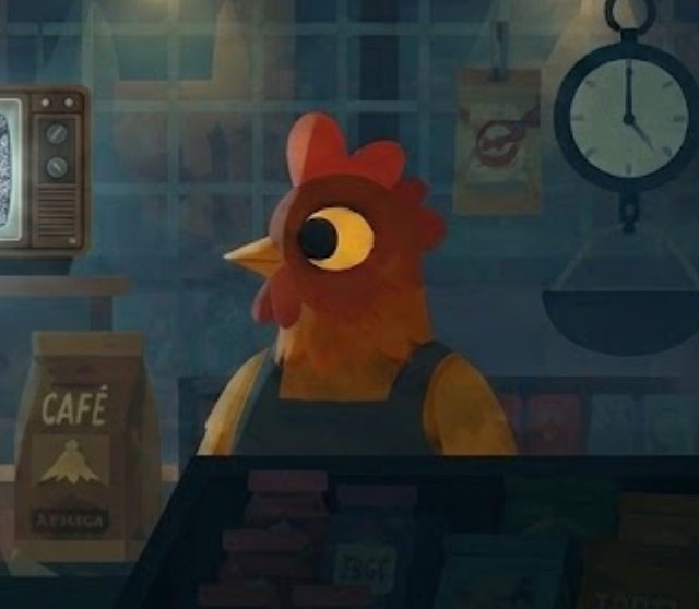 Clara, una gallina que trabaja en la pulpería